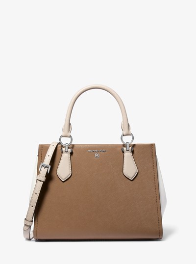 Marilyn Medium Color-Block Saffiano Leather Satchel in DKCMLMELANGE | Michael Kors