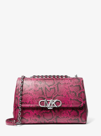 Parker Extra-Large Snake Embossed Leather Shoulder Bag in DEEP FUCHSIA | Michael Kors