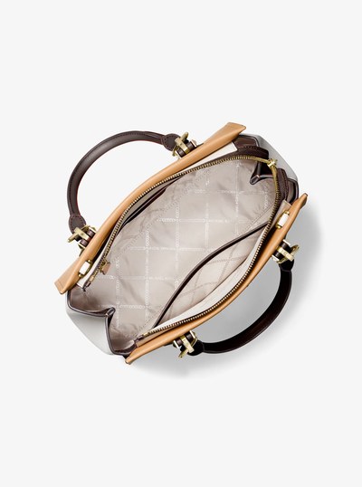 Marilyn Medium Color-Block Saffiano Leather Satchel
