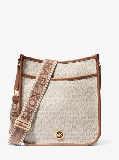 Luisa Large Signature Logo Messenger Bag in VANILLA/LUGGAGE | Michael Kors