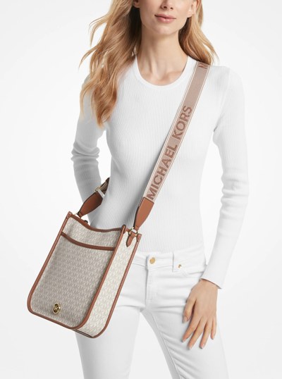 Luisa Large Signature Logo Messenger Bag in VANILLA/LUGGAGE | Michael Kors