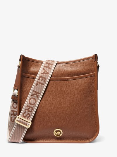 Luisa Large Pebbled Leather Messenger Bag in LUGGAGE | Michael Kors