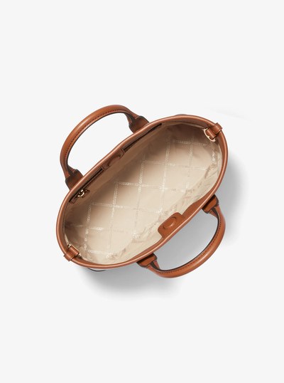 Luisa Small Signature Logo Satchel in VANILLA/LUGGAGE | Michael Kors