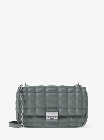 Tribeca Large Quilted Leather Shoulder Bag in STORM | Michael Kors