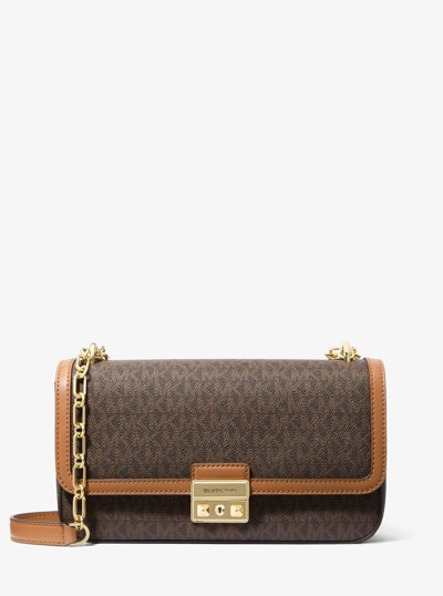 Tribeca Large Signature Logo Shoulder Bag in BRN/ACORN | Michael Kors