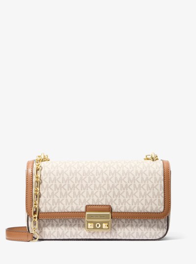 Tribeca Large Signature Logo Shoulder Bag in VANILLA/ACORN | Michael Kors