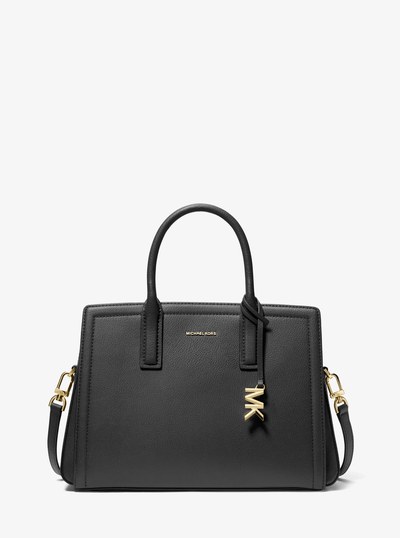 Laila Medium Leather Satchel in BLACK | Michael Kors