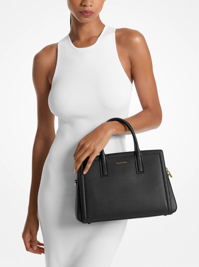 Laila Medium Leather Satchel in BLACK | Michael Kors