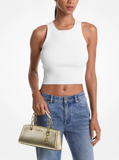 Cynthia Small Metallic Leather Crossbody Bag in PALE GOLD | Michael Kors
