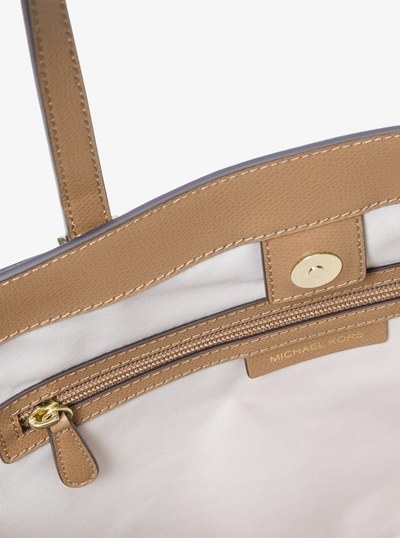 Taryn Large Signature Logo and Leather Tote Bag in HUSK | Michael Kors