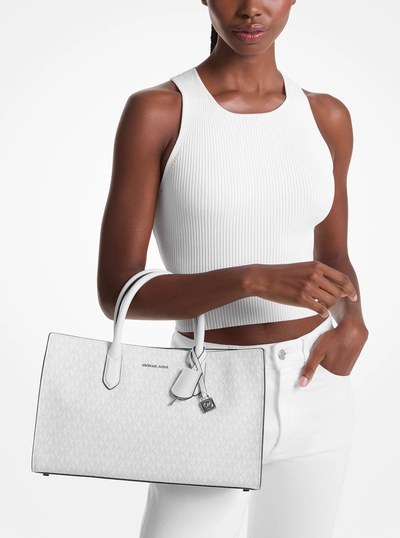 Scarlett Medium Signature Logo Satchel in OPT/ALLUM | Michael Kors