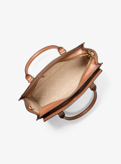 Becca Medium Signature Logo Stripe Satchel in VANILLA/ACORN | Michael Kors