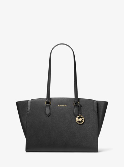 Becca Large Saffiano Leather Tote Bag in BLACK | Michael Kors