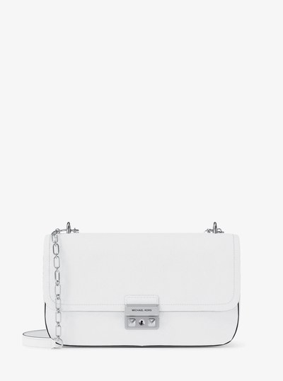 Tribeca Large Pebbled Leather Shoulder Bag in OPTIC WHITE | Michael Kors