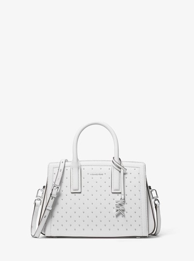 Laila Small Studded Leather Satchel in OPTIC WHITE | Michael Kors