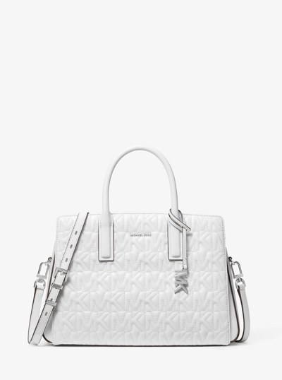 Laila Medium Logo Embossed Satchel in OPTIC WHITE | Michael Kors