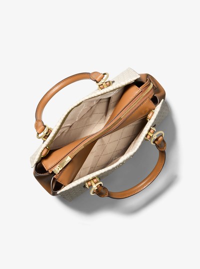 Marilyn Medium Logo Satchel in VANILLA/ACORN | Michael Kors