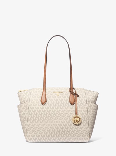 Marilyn Medium Logo Tote Bag in VANILLA/ACORN | Michael Kors