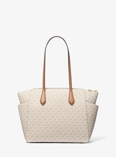 Marilyn Medium Logo Tote Bag in VANILLA/ACORN | Michael Kors