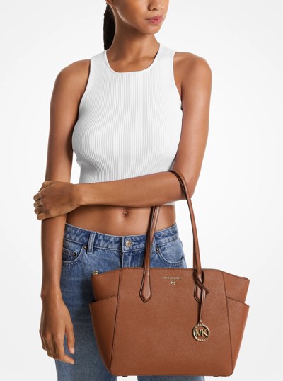 Marilyn Medium Saffiano Leather Tote Bag in LUGGAGE | Michael Kors