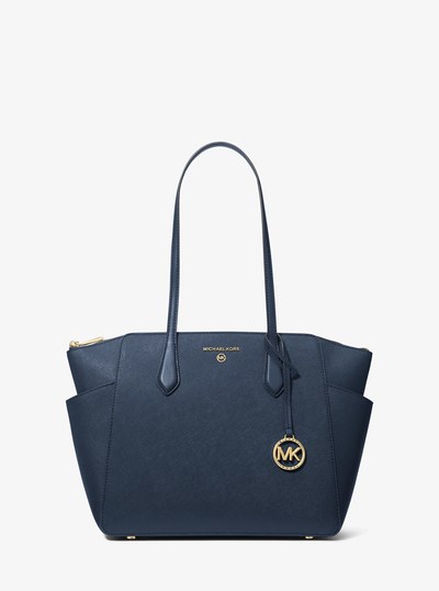 Marilyn Medium Saffiano Leather Tote Bag in NAVY | Michael Kors