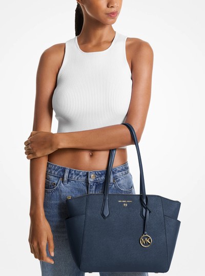 Marilyn Medium Saffiano Leather Tote Bag in NAVY | Michael Kors