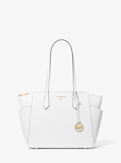 Marilyn Medium Saffiano Leather Tote Bag in OPTIC WHITE | Michael Kors
