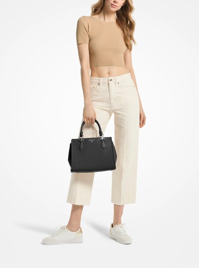 Marilyn Medium Saffiano Leather Satchel in BLACK | Michael Kors