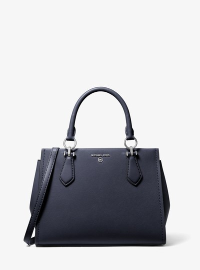 Marilyn Medium Saffiano Leather Satchel in NAVY | Michael Kors