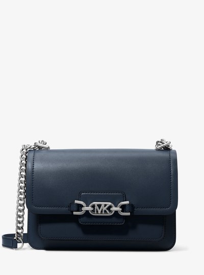 Heather Large Leather Shoulder Bag in NAVY | Michael Kors