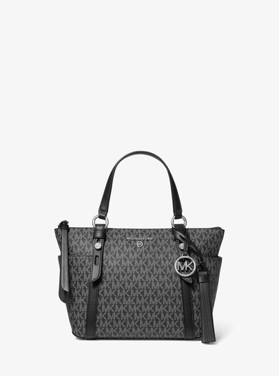 Sullivan Small Logo Top-Zip Tote Bag in BLACK/WHITE | Michael Kors