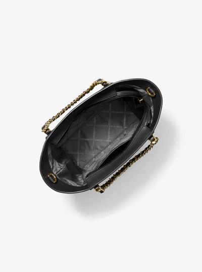 Westley Small Pebbled Leather Chain-Link Tote Bag in BLACK | Michael Kors