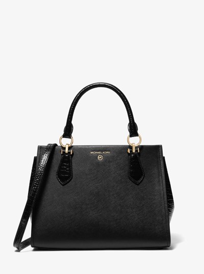 Marilyn Medium Saffiano Leather Satchel in BLACK | Michael Kors