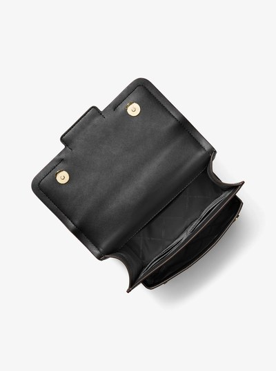 Heather Large Studded Crocodile Embossed Leather Shoulder Bag in BLACK | Michael Kors