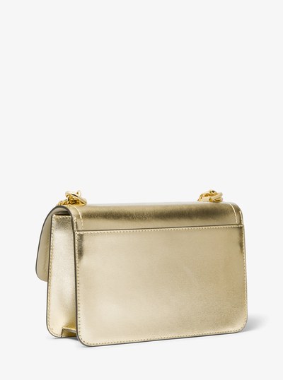 Heather Large Metallic Leather Shoulder Bag in PALE GOLD | Michael Kors