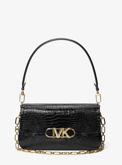 Parker Medium Crocodile Embossed Leather Shoulder Bag in BLACK | Michael Kors
