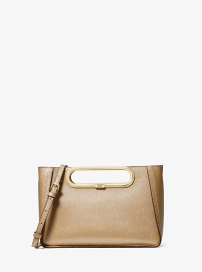 Chelsea Large Metallic Saffiano Leather Convertible Crossbody Bag in PALE GOLD | Michael Kors