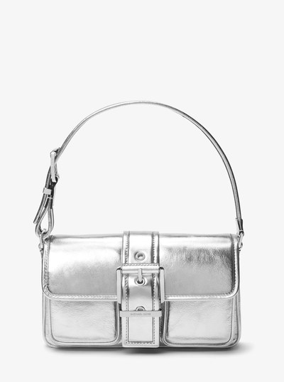 Colby Medium Metallic Leather Shoulder Bag in SILVER | Michael Kors