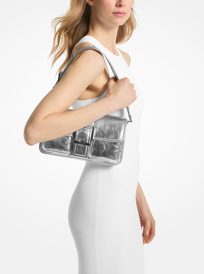 Colby Medium Metallic Leather Shoulder Bag in SILVER | Michael Kors