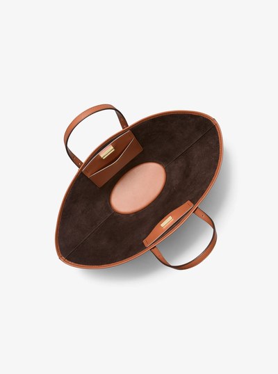 Isa Small Leather Fan Tote Bag in LUGGAGE | Michael Kors