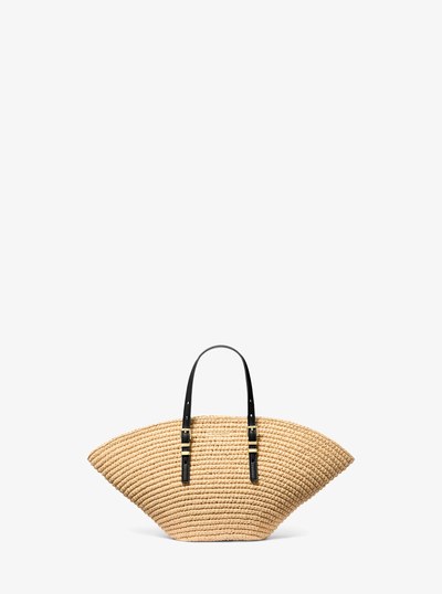 Isa Small Hand-Crocheted Straw Tote Bag in NATURAL/BLACK | Michael Kors