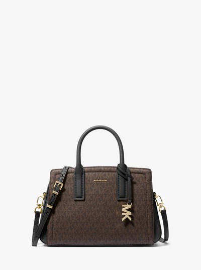 Laila Small Signature Logo Satchel in BROWN/BLK | Michael Kors