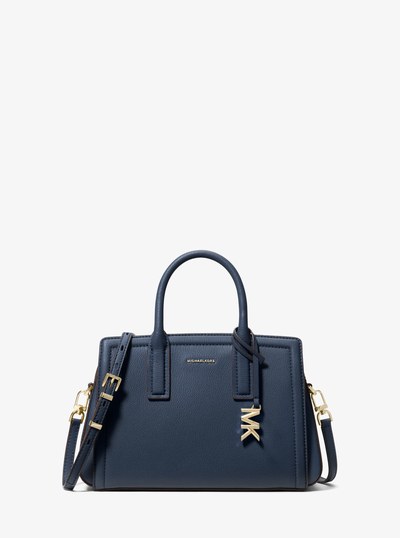 Laila Small Pebbled Leather Satchel in NAVY | Michael Kors