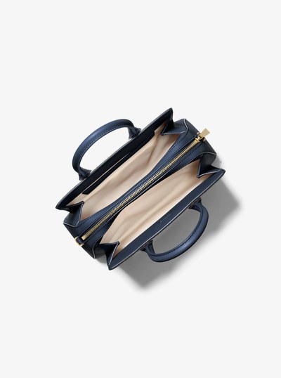Laila Small Pebbled Leather Satchel in NAVY | Michael Kors
