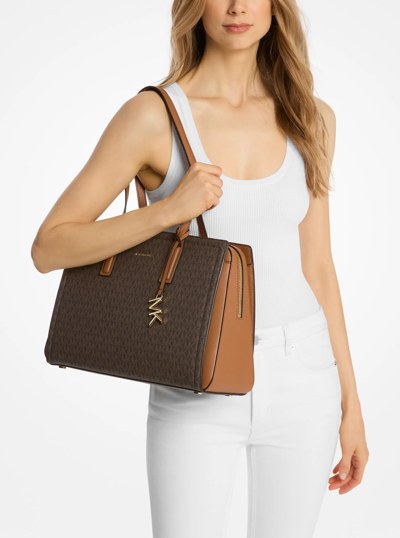Laila Medium Signature Logo Tote Bag in BRN/ACORN | Michael Kors