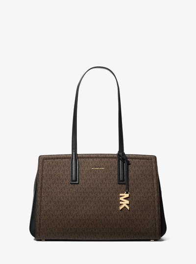 Laila Medium Signature Logo Tote Bag in BROWN/BLK | Michael Kors