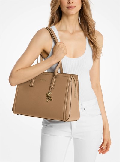 Laila Medium Leather Tote Bag in HUSK | Michael Kors
