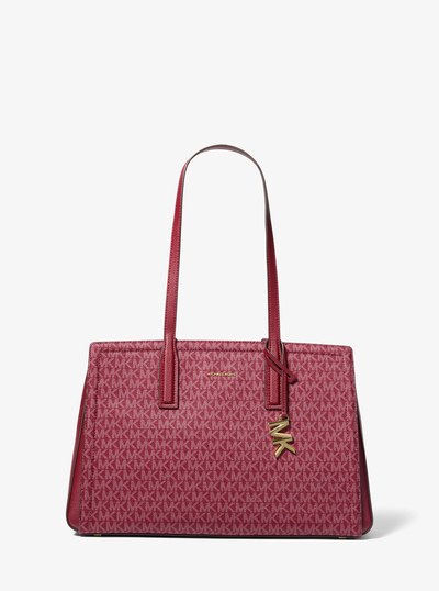 Laila Medium Signature Logo Tote Bag in DEEP RED | Michael Kors