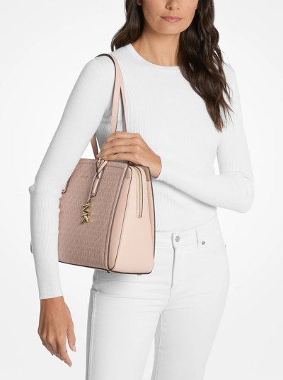 Laila Medium Signature Logo Tote Bag in BALLET | Michael Kors