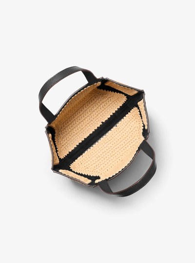 Jordi Small Hand-Crocheted Straw and Leather Tote Bag in NATURAL/BLACK | Michael Kors